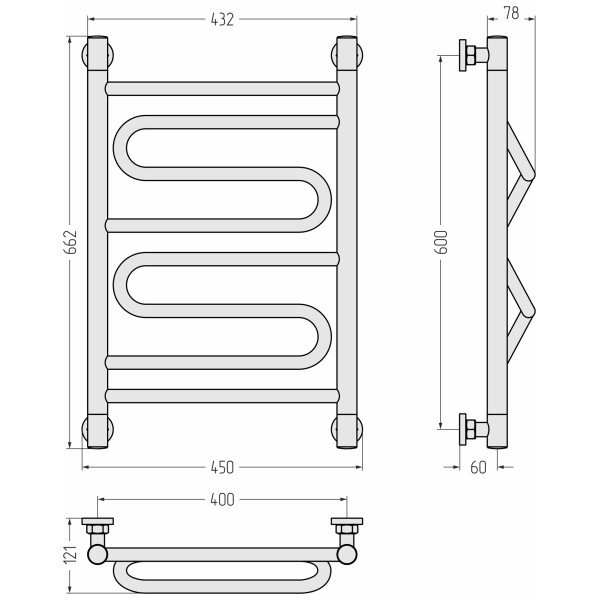 Полотенцесушитель водяной Сунержа Элегия+ 600x400 матовый черный (31-0205-6040)