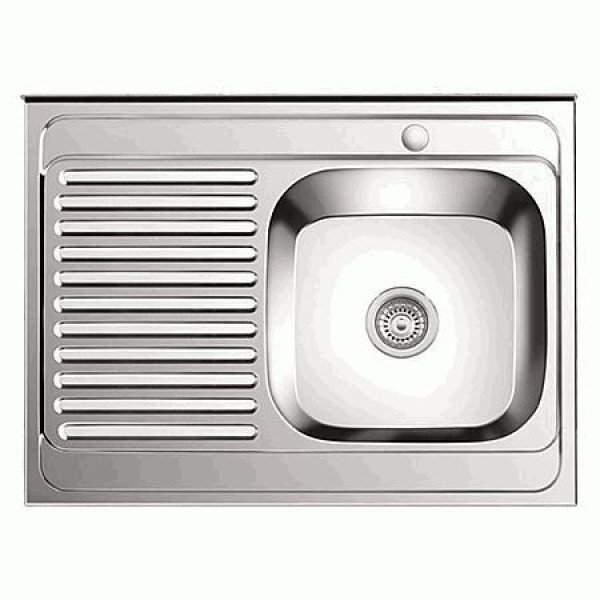 Мойка врезная Ledeme 800x600x180 (0,8мм) выпуск 3 1/2" правая чаша глянцевая (L98060-R)