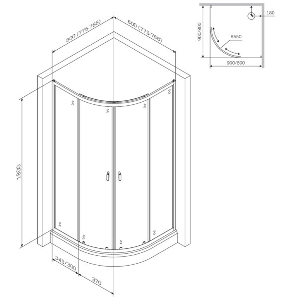 Душевое ограждение AM.PM X-Joy 80x80 стекло прозрачное, профиль хром (W88G-205-080MT64)