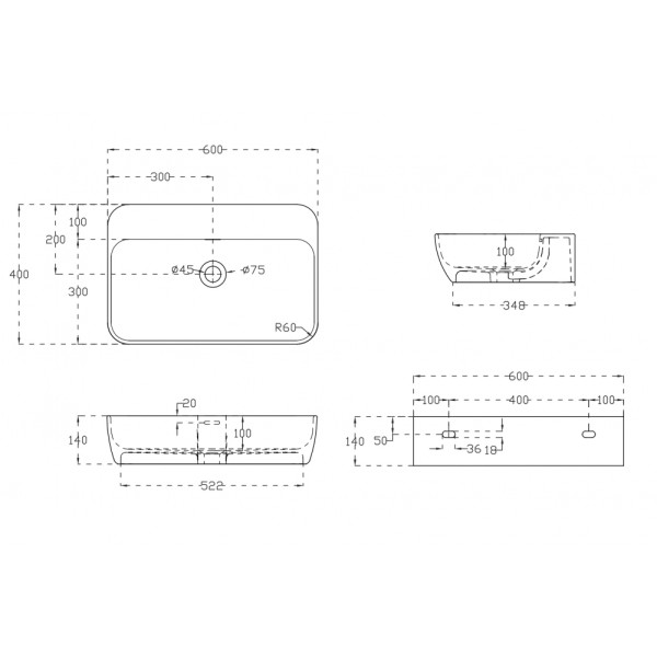 Раковина подвесная Abber Stein 600x400 белый матовый (AS2654) Раковина подвесная Abber Stein 600x400 белый матовый (AS2654)