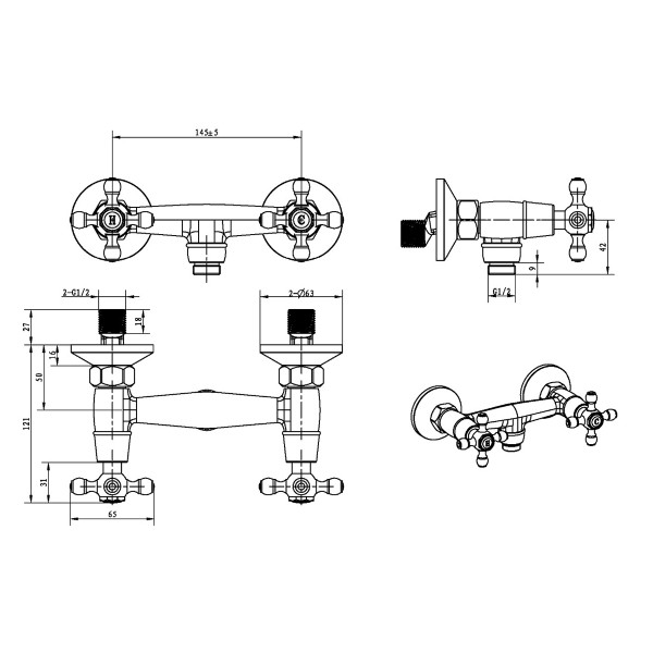 Смеситель для душа Boheme Royal cristal black золото (294-Royal/CRST black)