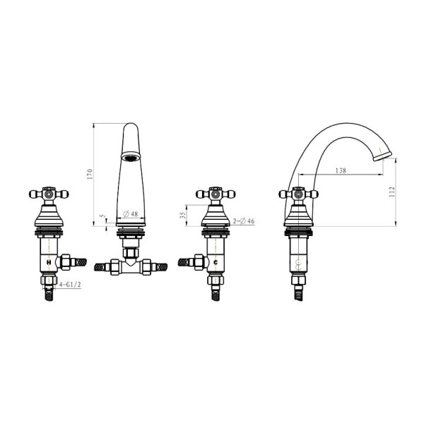 Смеситель для раковины на 3 отверстия Boheme Medici бронзовый (317) Смеситель для раковины на 3 отверстия Boheme Medici бронзовый (317)