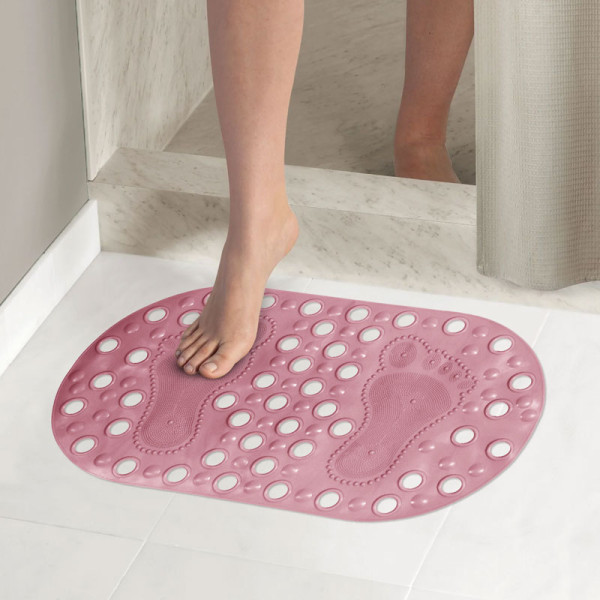Коврик для ванной Melodia ПВХ Footprints овал массажный 65x34cм розовый (MK003)