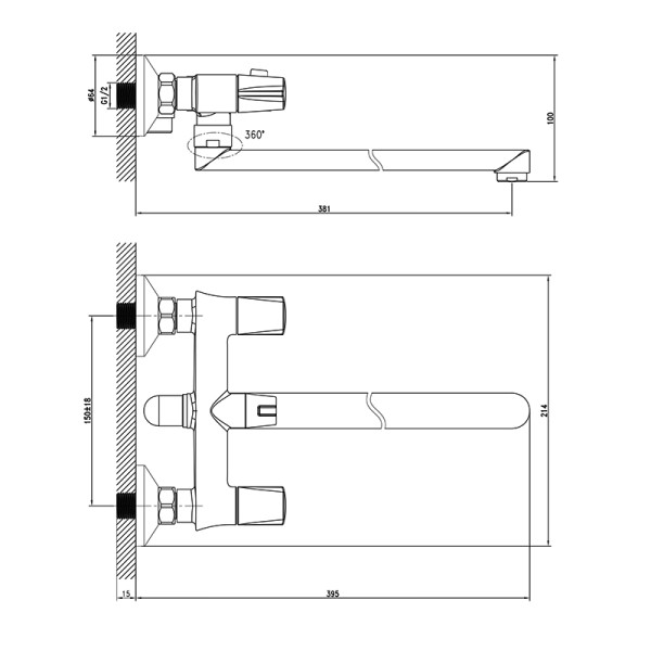 Смеситель для ванны и душа Iddis Jam c длинным изливом и керамическим дивертором (JAMSBL2i10)