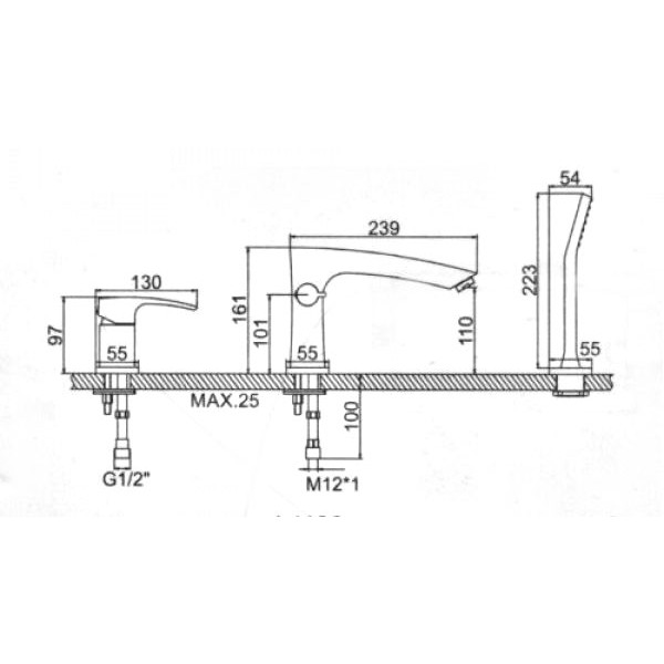 Смеситель на борт ванны Ledeme с душевым гарнитуром (L1198)