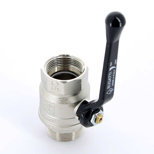 Кран Bugatti 1 1/4" ВН шаровый New Jersey 915 (черная ручка) (09150006)