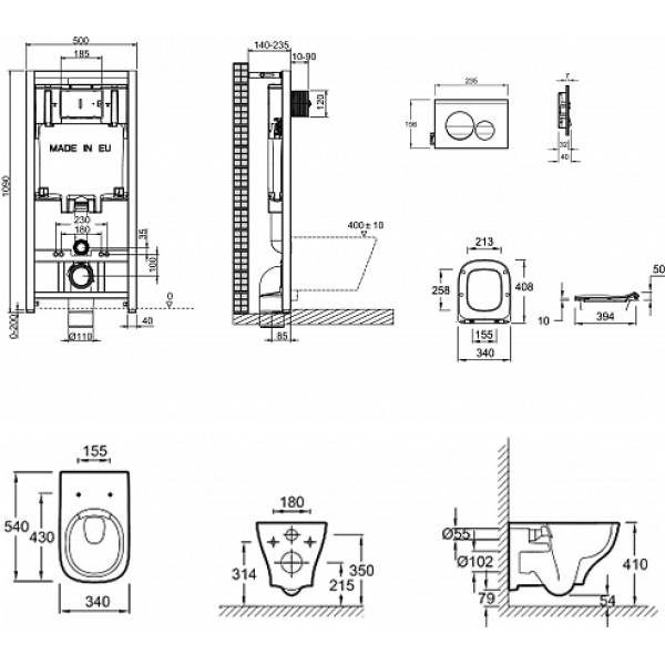 Комплект инсталляция с унитазом Jacob Delafon Struktura с сиденьем Микролифт и клавишей смыва черная (E21750RU-00)