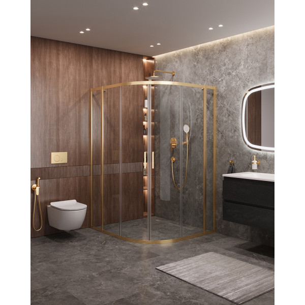 Душевой уголок Cezares Molveno 120x110x195 стекло прозрачное, профиль брашированное золото (MOLVENO-RH-22-120/110-C-BORO-IV)