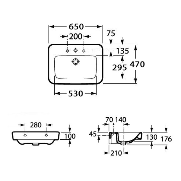 Раковина подвесная Roca Senso square 650х470х176 (32751B000)