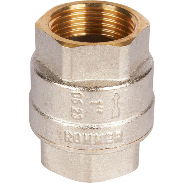 Клапан обратный вертикальный 1" Rommer с латунным седлом (никель) RVC-0001-000025 Клапан обратный вертикальный 1" Rommer с латунным седлом (никель) RVC-0001-000025