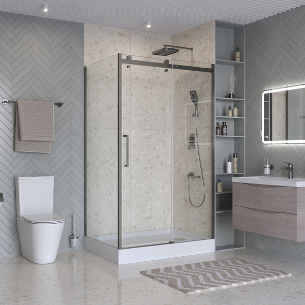 Душевой уголок BelBagno Marino 130x90x195 стекло прозрачное, профиль оружейная сталь матовая (MARINO-2-AH-1-130/90-C-GM) Душевой уголок BelBagno Marino 130x90x195 стекло прозрачное, профиль оружейная сталь матовая (MARINO-2-AH-1-130/90-C-GM)