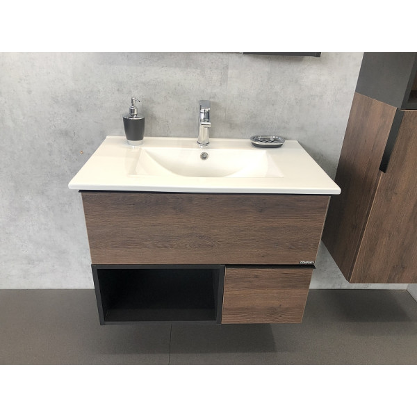 Тумба подвесная с раковиной Comforty Франкфурт 750x465x560 дуб шоколадно-коричневый (00004150531)