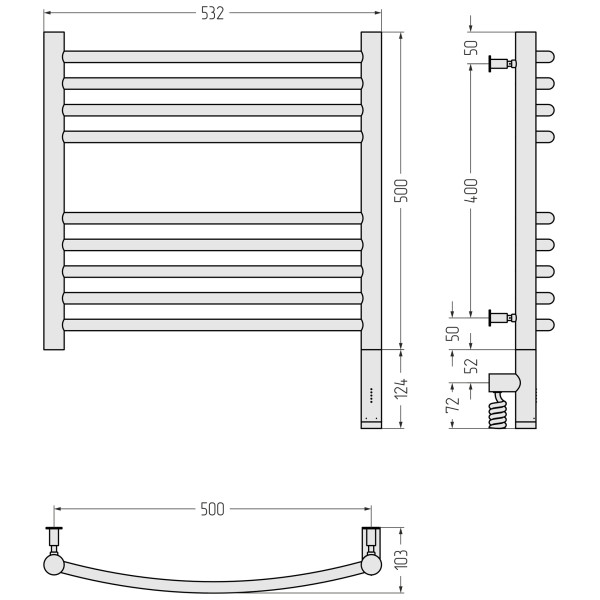 Полотенцесушитель электрический Сунержа Богема 3.0 выгнутая 500x500 провод справа матовый чёрный (31-5803-5050)