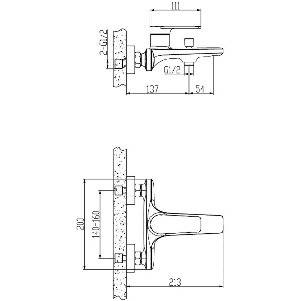 Смеситель для ванны и душа Esko Baku хром (BK 54)