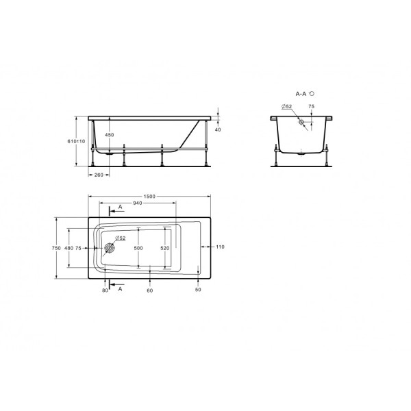 Ванна акриловая Roca Elba 75x150x45 белая (7.2485.0.90.0)
