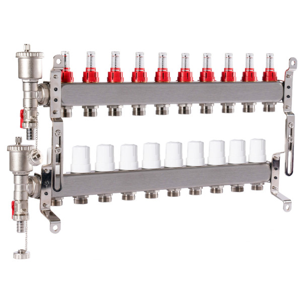 Коллекторная группа 10 отводов 1"*3/4"(18) ЕК с расходомерами Okseler (нерж.ст) с автоматическим воздухоотводчиком и спускным краном (Oks00348) Коллекторная группа 10 отводов 1"*3/4"(18) ЕК с расходомерами Okseler (нерж.ст) с автоматическим воздухоотводчиком и спускным краном (Oks00348)