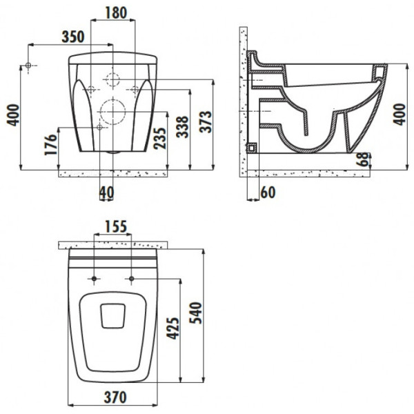 Унитаз подвесной с биде Creavit Bull 37x54x33,2 белый (BL320-00CB00E-0000)
