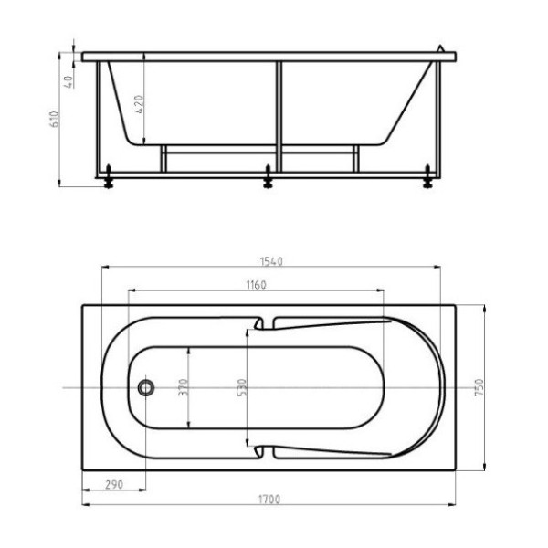 Ванна акриловая Акватек Лея 170x75 на каркасе, с фронтальным экраном, слив-перелив Ванна акриловая Акватек Лея 170x75 на каркасе, с фронтальным экраном, слив-перелив