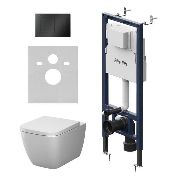 Комплект инсталляция с унитазом AM.PM MasterFit с клав S черная матовая с подвесным унитазом Gem Aquaspin (IS130238.901901)