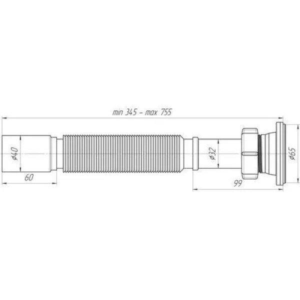 Сифон 32 мм. гофрированный с выпуском 1 1/4"(65 мм.)*40 АНИ (345-755 мм.) АНИ пласт (G204)