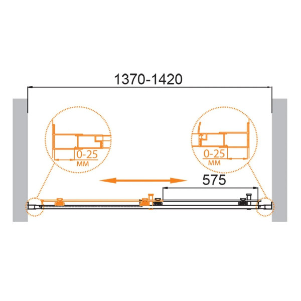 Душевая дверь Cezares Molveno 140x195 стекло прозрачное, профиль брашированное золото (MOLVENO-BF-1-140-C-BORO-IV)