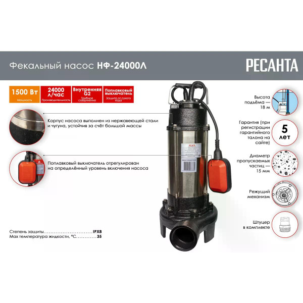Насос фекальный Ресанта НФ-24000Л (77/5/4) Насос фекальный Ресанта НФ-24000Л (77/5/4)