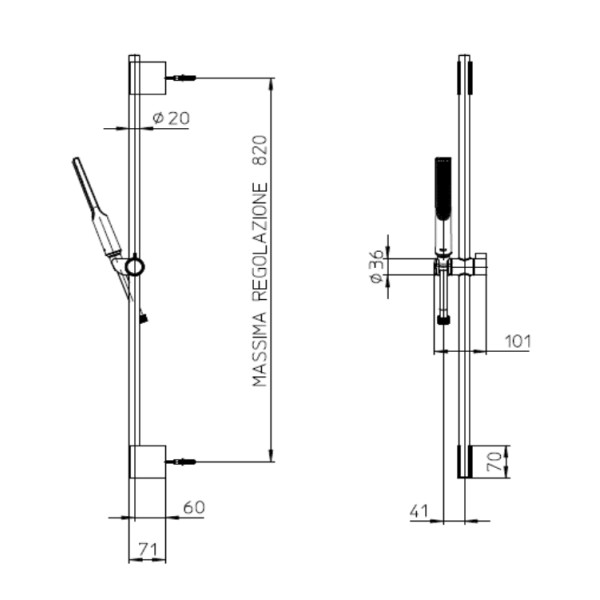 Душевой гарнитур Bossini Apice с душем-палочкой держателем штангой и шлангом хром (DA5061-N.030)