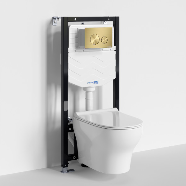 Комплект инсталляция с унитазом WasserKRAFT Aller с клавишей смыва золото матовое c сиденьем дюропласт (10TLT.010.ME.MG02.H001) Комплект инсталляция с унитазом WasserKRAFT Aller с клавишей смыва золото матовое c сиденьем дюропласт (10TLT.010.ME.MG02.H001)