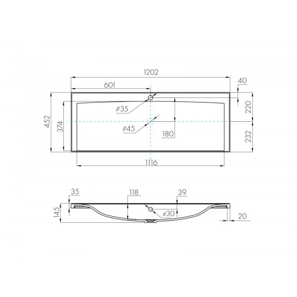 Раковина встраиваемая Aquaton Айрис 120,2x45,2x14,5 белый (1.A729.6.31A.G01.0)