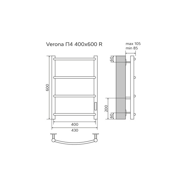 Полотенцесушитель электрический Azario Verona 400x600 хром