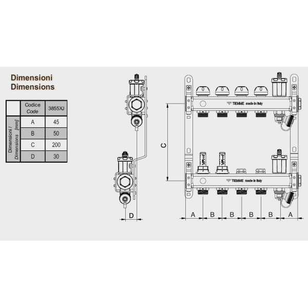 Коллекторная группа Tiemme 11 отводов 1"-3/4" НР ЕК M30х1,5 мм. с расходомерами (нерж.ст) (3920137) Коллекторная группа Tiemme 11 отводов 1"-3/4" НР ЕК M30х1,5 мм. с расходомерами (нерж.ст) (3920137)