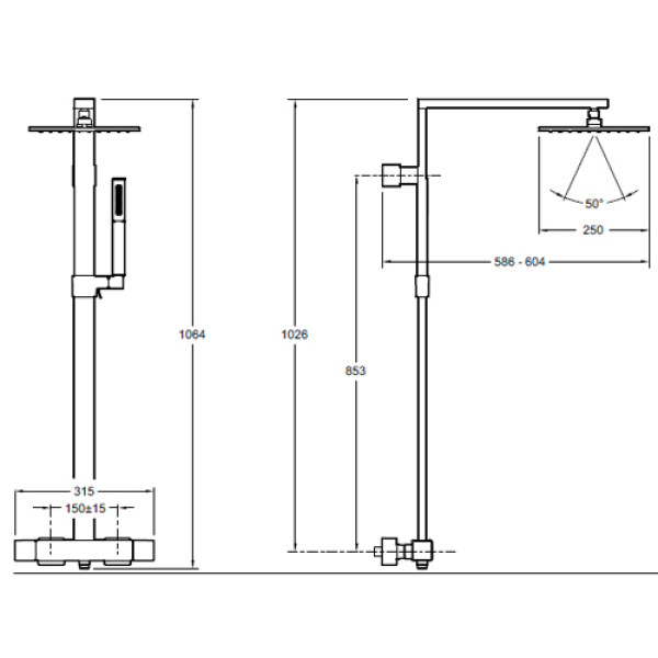 Система душевая Jacob Delafon Strayt с термостатом (E98321-CP)