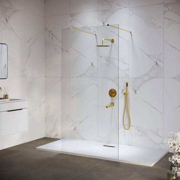 Душевое ограждение RGW Walk In WA-016-Gb 100x195 стекло прозрачное, профиль золото браш (35101610-16)