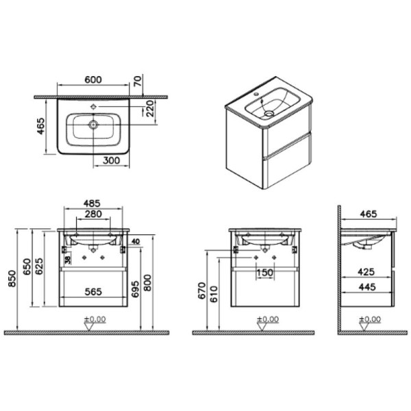 Тумба подвесная Vitra Mia Plus Round с 2 ящиками с раковиной 60 см цвет золотой дуб (69817) Тумба подвесная Vitra Mia Plus Round с 2 ящиками с раковиной 60 см цвет золотой дуб (69817)