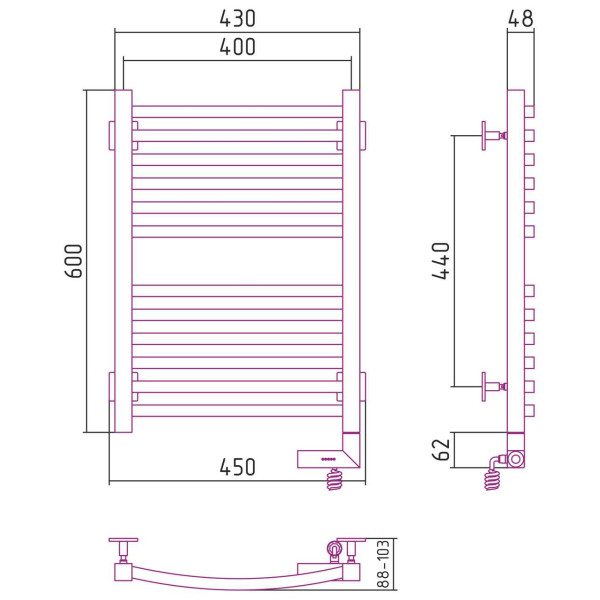Полотенцесушитель электрический Сунержа Аркус 2.0 600x400 МЭМ правый, белый (12-5605-6040)