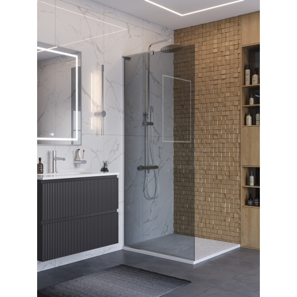 Душевое ограждение BelBagno Uno 90x200 стекло тонированное графит, профиль хром глянцевый (UNO-L-1-TB-90-GR-Cr) Душевое ограждение BelBagno Uno 90x200 стекло тонированное графит, профиль хром глянцевый (UNO-L-1-TB-90-GR-Cr)