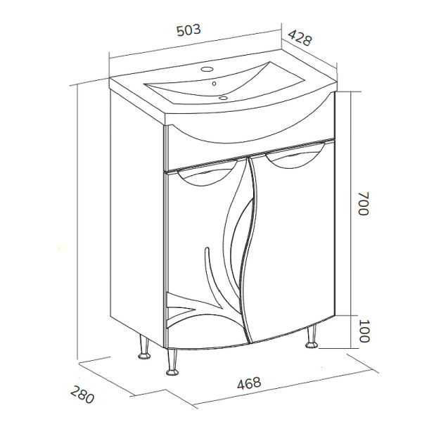 Тумба напольная Volna Adel 468x800 белая (tnADEL50.2D-01)