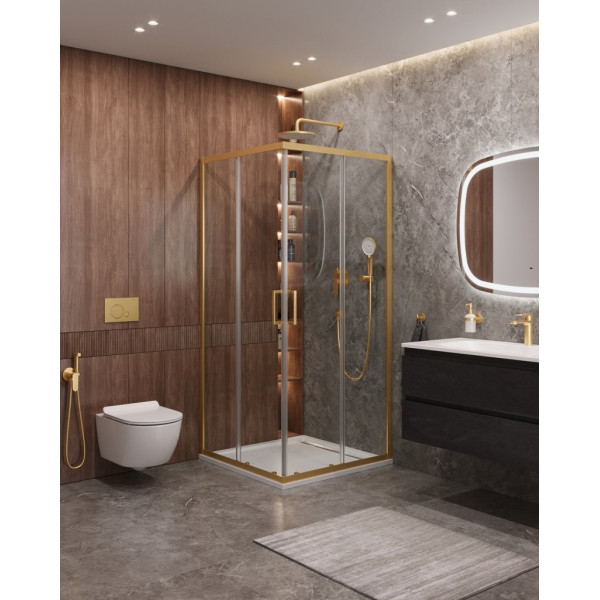 Душевой уголок Cezares Molveno 90x90x195 стекло матовое, профиль брашированное золото (MOLVENO-A-2-90-P-BORO)