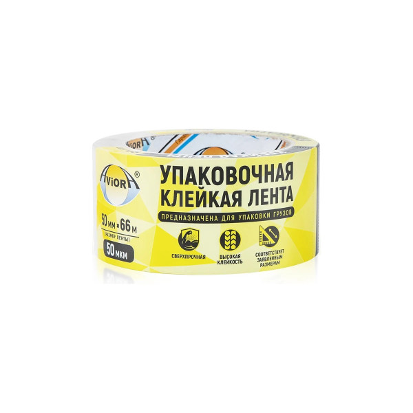 Лента клейкая упаковочная Aviora 50 мм х 66 м (прозрачная)  (301-001)