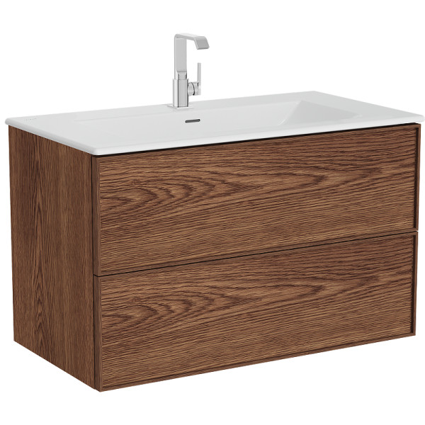 Тумба напольная Vitra Metropol Edge 100 см с раковиной c 2мя ящиками, с подсветкой в верхнем ящике, ореховое дерево (натуральный шпон) (67156)