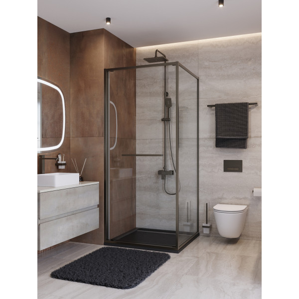 Душевой уголок Cezares Lux 100x100x195 стекло прозрачное, профиль оружейная сталь (LUX-A-FS-1-100-C-GM)