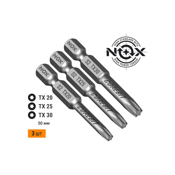 Набор бит Nox SET3 E6,3 Tx20,25,30-50, 3 шт карта COREBIT NOX (336009) Набор бит Nox SET3 E6,3 Tx20,25,30-50, 3 шт карта COREBIT NOX (336009)