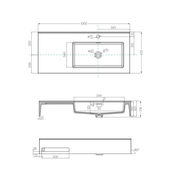 Раковина подвесная Aquaton Квадро Про 100x45x16,5 R белый (1.A733.2.31Q.A01.R)