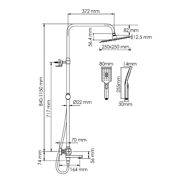 Душевая система WasserKRAFT черная (A299.255.130.BM Thermo)