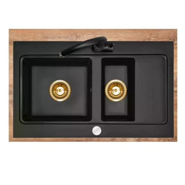 Сифон для мойки с переливом двойной золото (BR-002-AU)