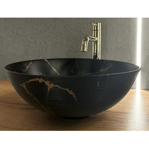 Раковина накладная REA Stella black marble Brush 35,5x35,5x13,5 мрамор (REA-U9086)