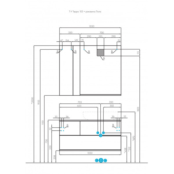 Тумба подвесная Aquaton Терра 1050x454x522 дуб кантри, антрацит (1.A246.9.01T.EKA.0)