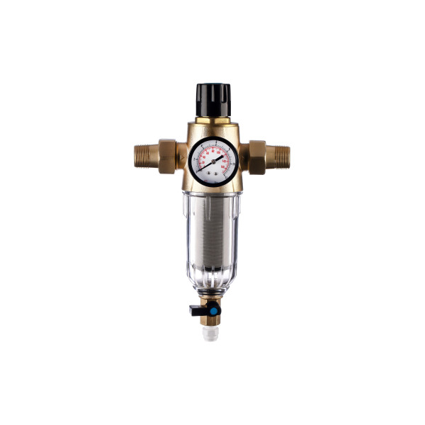 Фильтр самоочищающийся с редуктором Гейзер-Бастион 7508075233 3/4" (прозрачный корпус, со сгонами) (32680) Фильтр самоочищающийся с редуктором Гейзер-Бастион 7508075233 3/4" (прозрачный корпус, со сгонами) (32680)