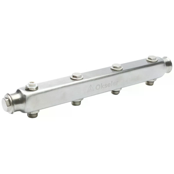 Коллектор магистральный 2 отвода 1"*1/2" НР (нерж.ст) Okseler с межосевым расстоянием 100 мм (Oks00360)