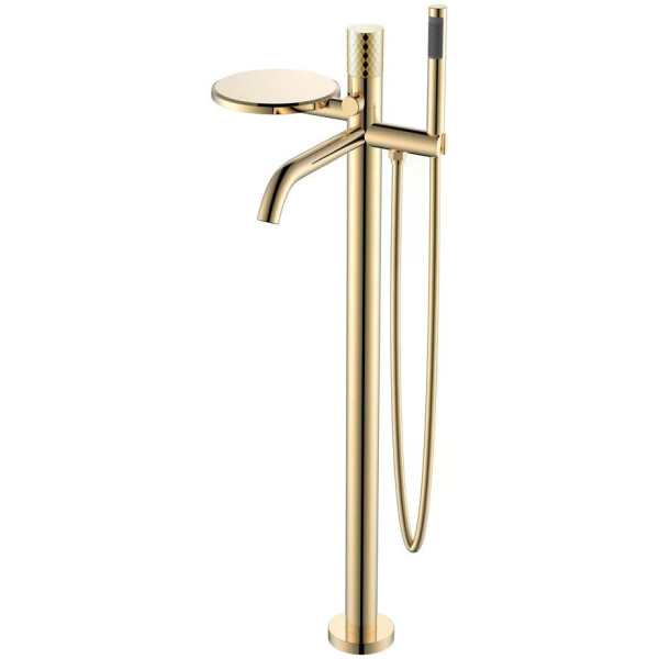 Смеситель напольный Boheme Stick золотой с душевым комплектом (129-GG)